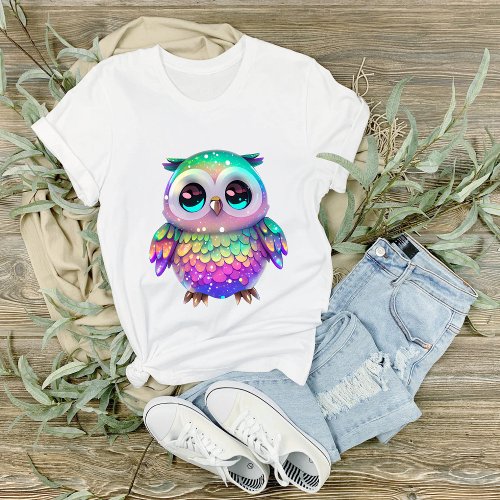 Big Eyed White Speckled Multicolor Owl Graphic T_Shirt