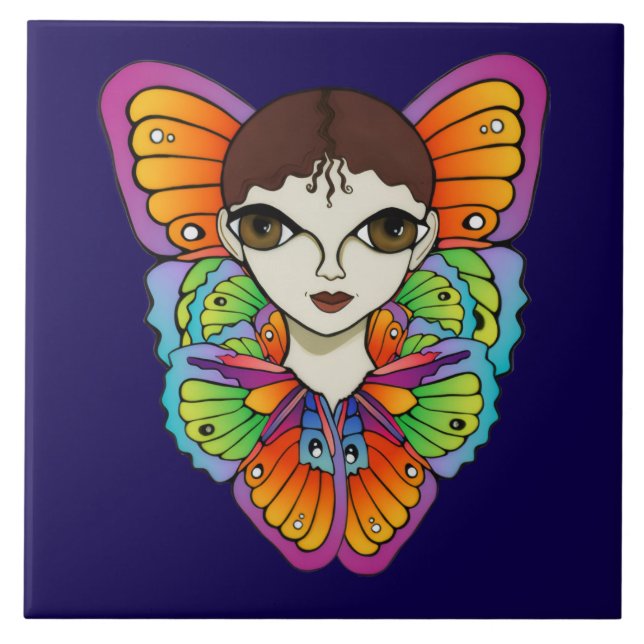 Big Eyes & Butterflies design Ceramic Tile (Front)