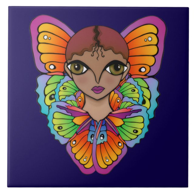 Big Eyes & Butterflies design Ceramic Tile (Front)