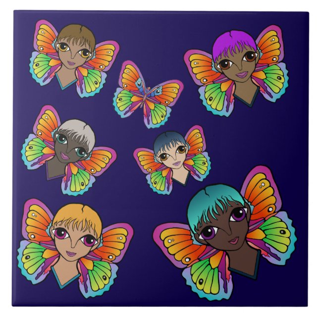 Big Eyes & Butterflies design Ceramic Tile (Front)