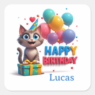 Big Eyes Cat Birthday Gift 🎉 Square Sticker