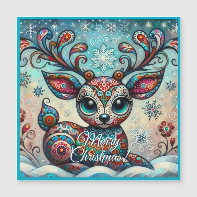 Big Eyes Christmas Reindeer Magnetic Card (Front)