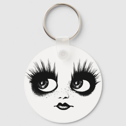 Big Eyes Creepy Gothic Doll Lips Face Art Keychain