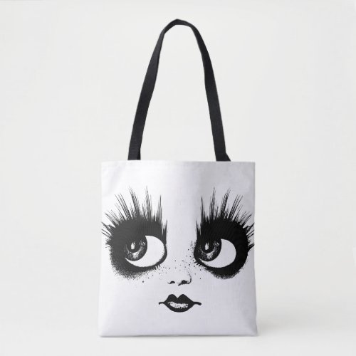 Big Eyes Creepy Gothic Doll Lips Face Art Tote Bag