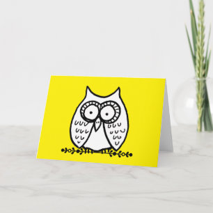 Big Eyes Funny Cartoon Owl Drawing Yellow Card