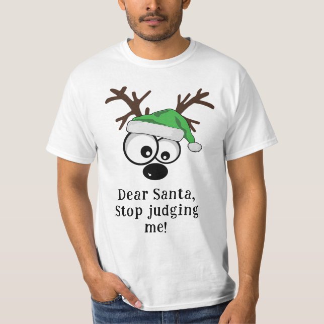 Big Eyes Green Hat Reindeer T-Shirt (Front)