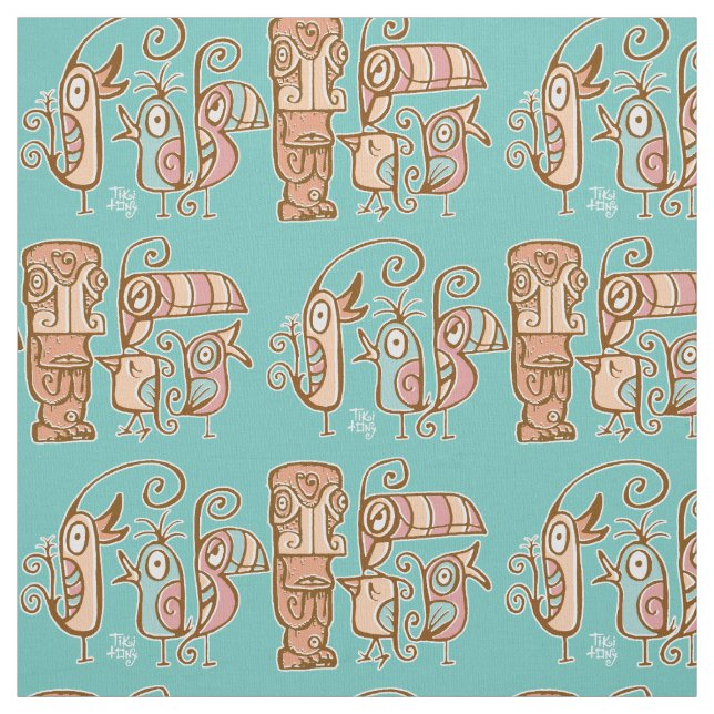 Big Eyes Tiki with birds Fabric (Swatch)