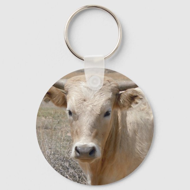 Big Eyes White Charolais Cattle - Western Keychain (Front)