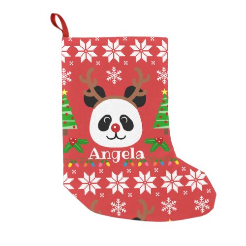 Big Face Panda Cartoon Christmas Antlers Small Christmas Stocking