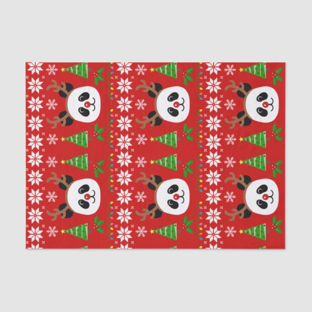 Big Face Panda Cartoon Christmas Antlers Tissue Paper (Front)