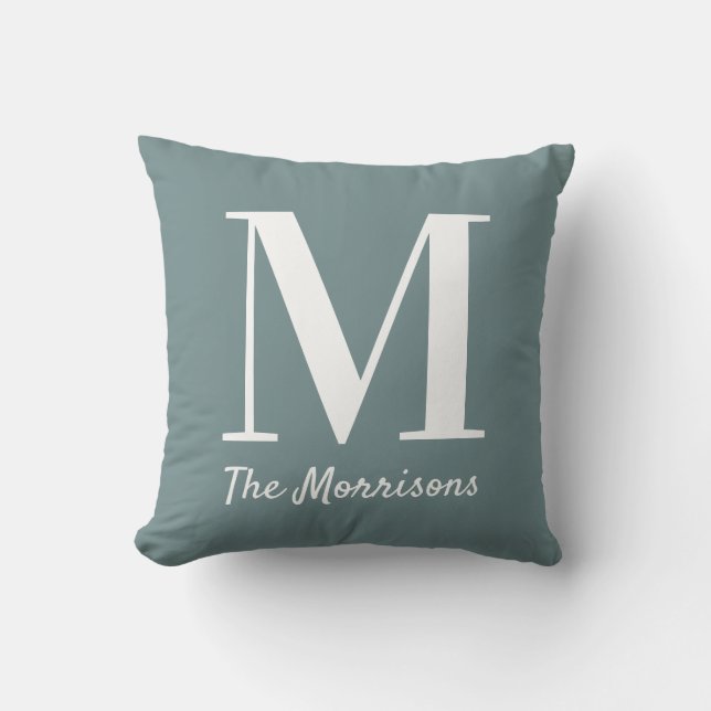 Big Family Monogram Pastel Teal Throw Pillow (Front)