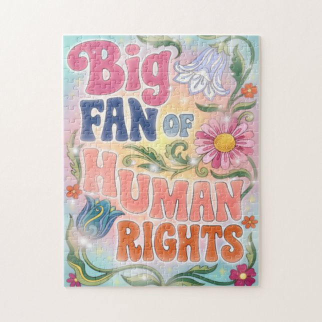 Big Fan of Human Rights Retro Floral Quote  Jigsaw Puzzle (Vertical)