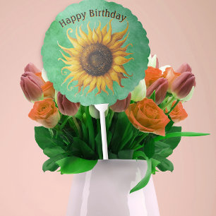 Big Fancy Pretty Birthday Yellow Brown Sunflower Balloon