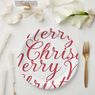 Big Fancy Red Script Merry Christmas Paper Plates