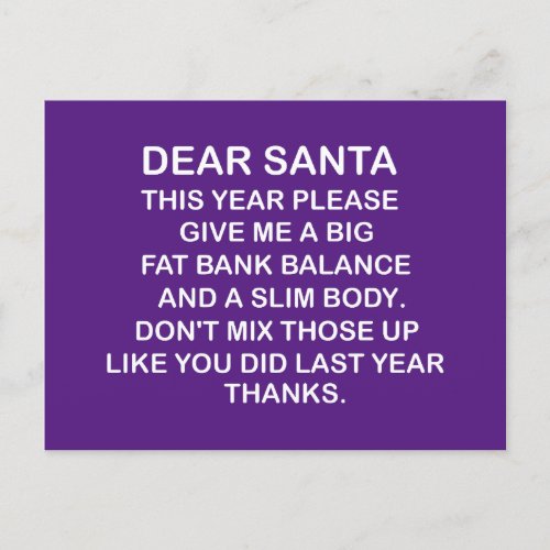 Big Fat Bank Accountfunny Christmas Postcard