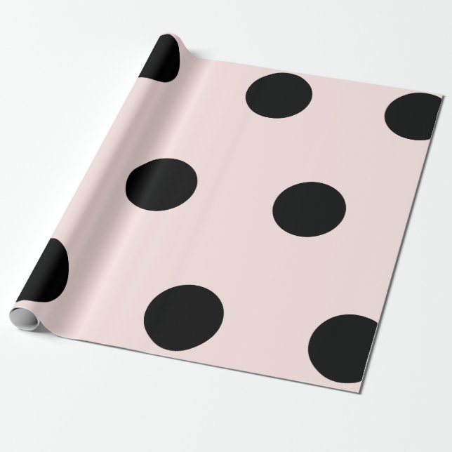 Big Fat Black Polka Dots Pattern On Pink Wedding Wrapping Paper (Unrolled)