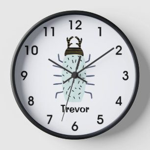 Big fat blue beetle bug boys room name clock