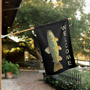 Big Fat Brown Trout Fly Fishing Ichthyology House Flag