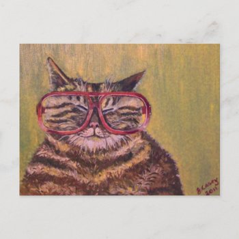 Big Fat Glasses Cat Postcard by WholeInternet at Zazzle