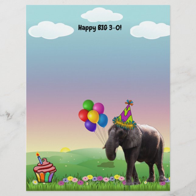 Big Fat Happy Birthday with an Elephant & Cupcake  (Front)