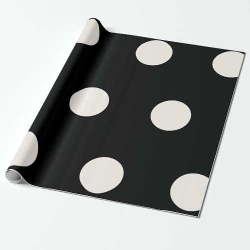Big Fat Ivory Polka Dots Pattern On Black Wedding Wrapping Paper