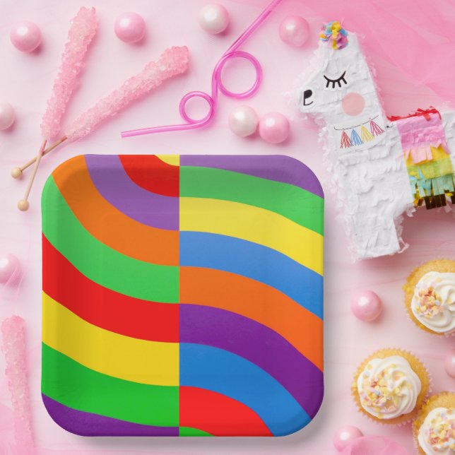 BIG FAT RAINBOW STRIPES CIRCLES PAPER PLATES (Party)