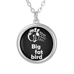 Big fat shot put bird silver plated necklace