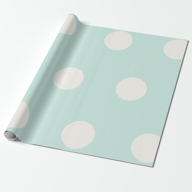 Big Fat Vanilla Polka Dots Pattern On Mint Wedding Wrapping Paper (Unrolled)