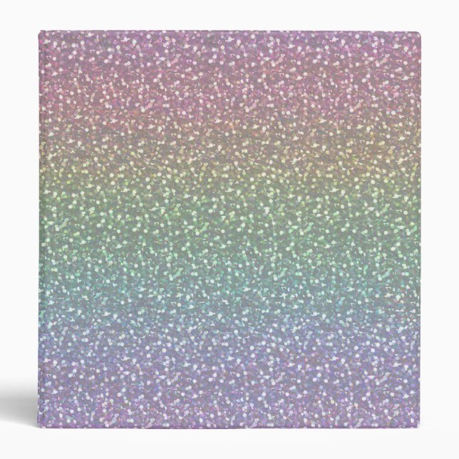 Big Faux Glitter Sparkles Shiny Rainbow Pearl 3 Ring Binder (Front)