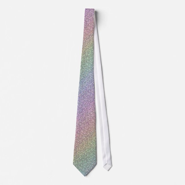 Big Faux Glitter Sparkles Shiny Rainbow Pearl Neck Tie (Front)