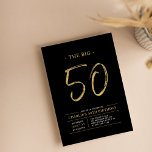 Big Fifty | Gold & Black 50th Birthday Party Invitation<br><div class="desc">Celebrate your special day with this simple stylish 50th birthday party invitation. This design features a brush script "The Big 50" with a clean layout in a black & gold color combo. More designs and party supplies are available at my shop BaraBomDesign.</div>