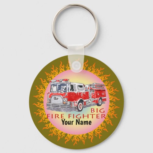 Big Firefighter Firetruck custom name keychain