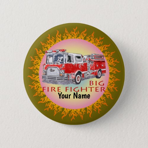 Big Firefighter Firetruck custom name pin