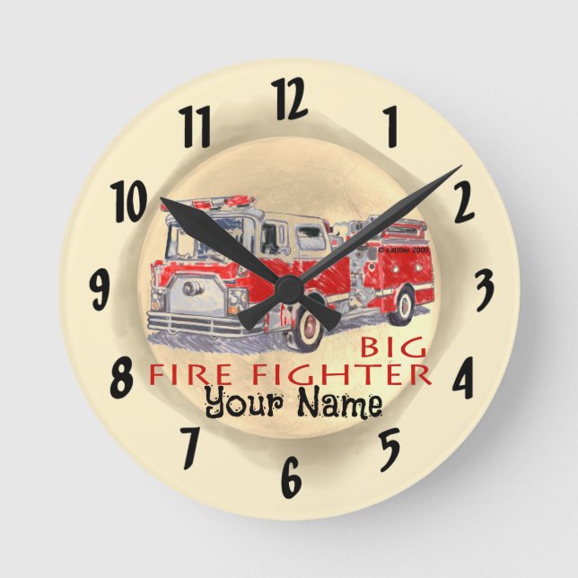 Big Firetruck firefighters Round Clock (Front)