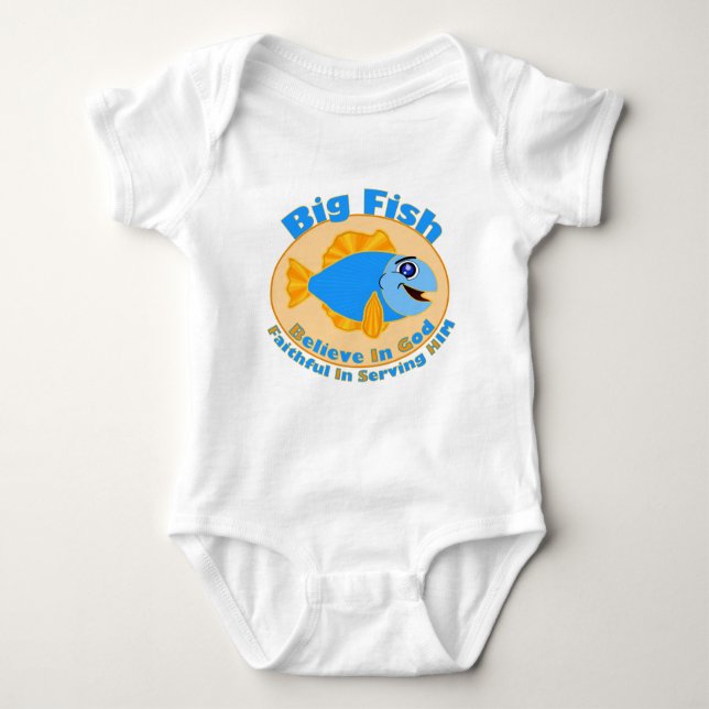 Big Fish Believe in God Baby Bodysuit (Front)