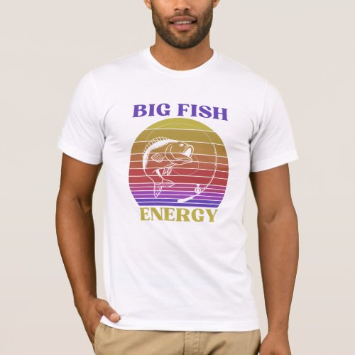 Big Fish Energy Bass Retro Style Sunset Sunrise  T_Shirt