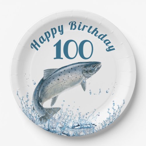 Big Fish In Water 100th Birthday Party Paper Plate