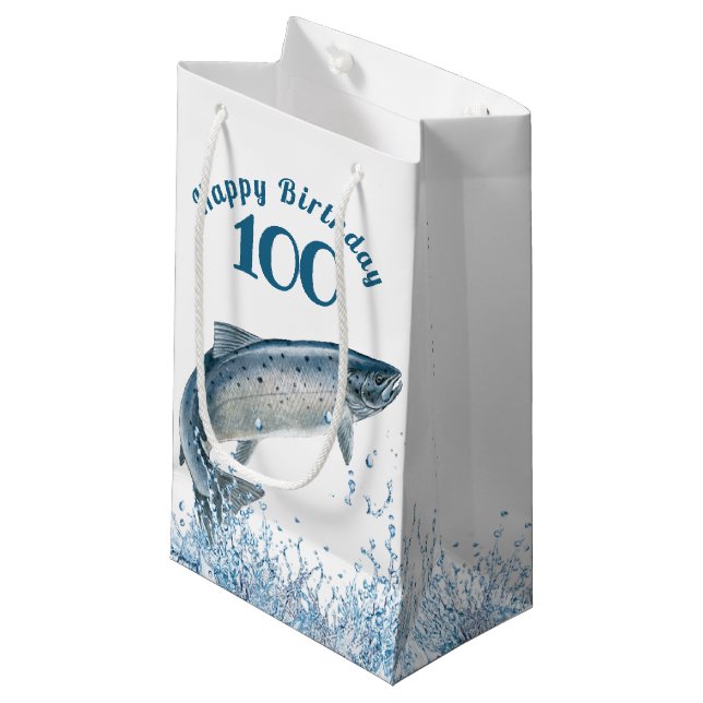 Big Fish In Water 100th Birthday Small Gift Bag (Front Angled)