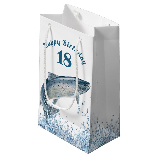 Big Fish In Water 18th Birthday Small Gift Bag (Front Angled)