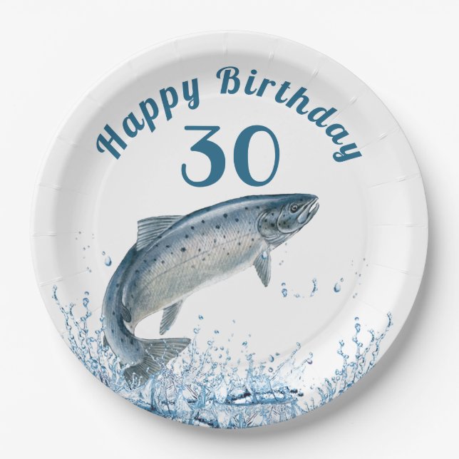 Big Fish In Water 30th Birthday Party Paper Plate (Front)
