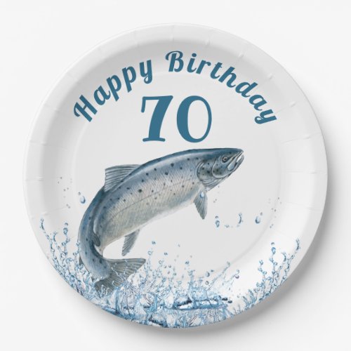 Big Fish In Water 70th Birthday Party Paper Plate