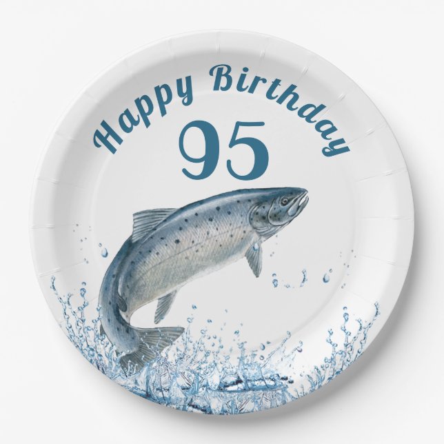 Big Fish In Water 95th Birthday Party Paper Plate (Front)