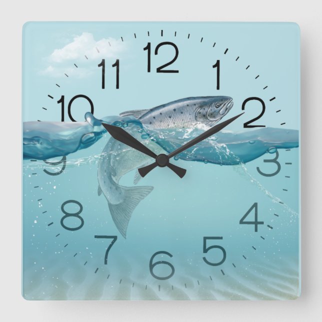 Big Fish In Water Square Wall Clock (Front)