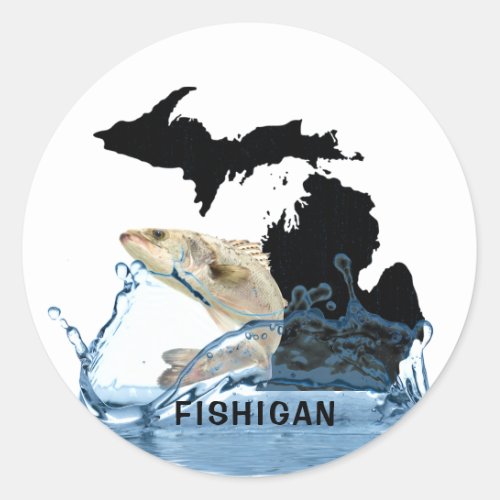 Big fish in water with Michigan Classic Round Sticker