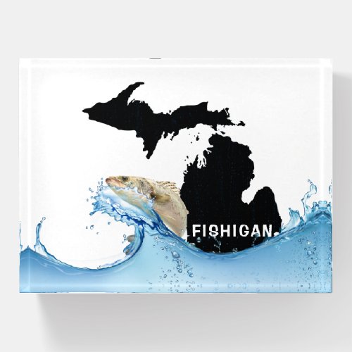 Big Fish in Water with Michigan Graphic  Paperweight