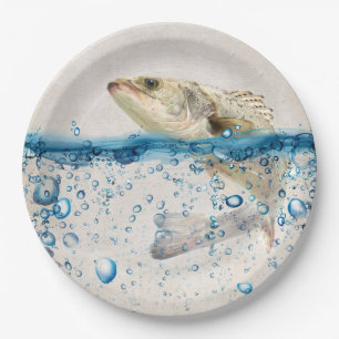 Big Fish Jumping Out of Blue Water Paper Plates