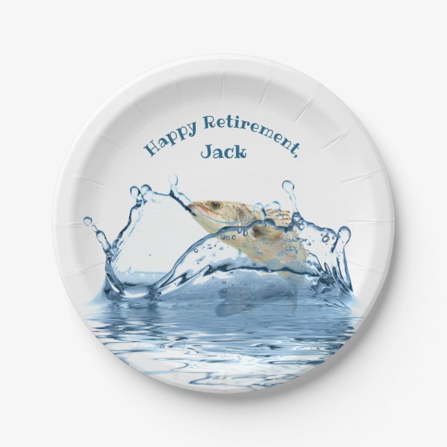 big fish jumping retirement party paper plates (Front)
