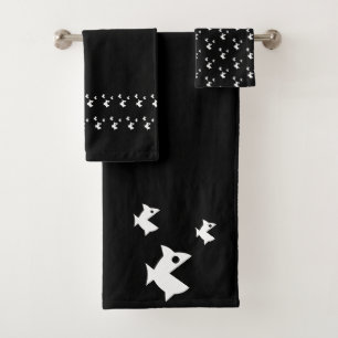 Big fish little fish Black white Bath Towel Set