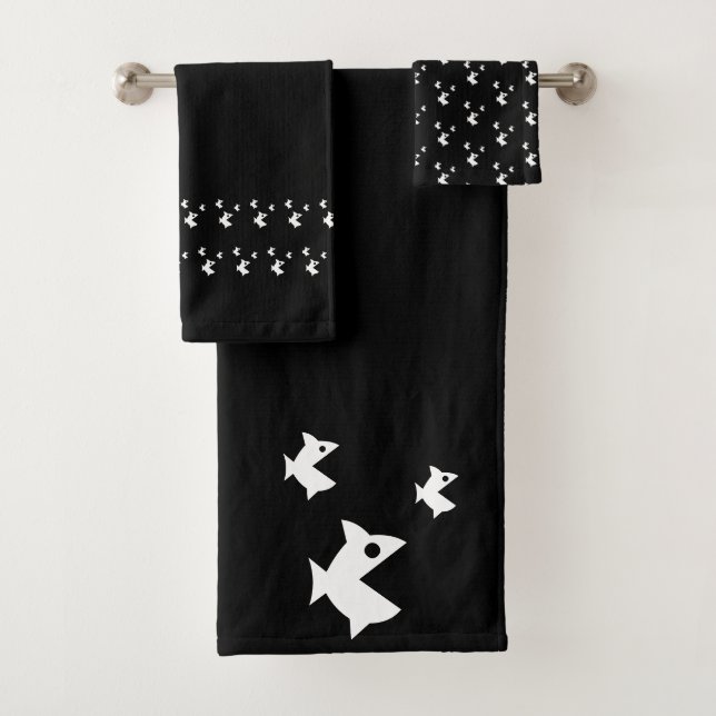 Big fish little fish Black white Bath Towel Set (Insitu)