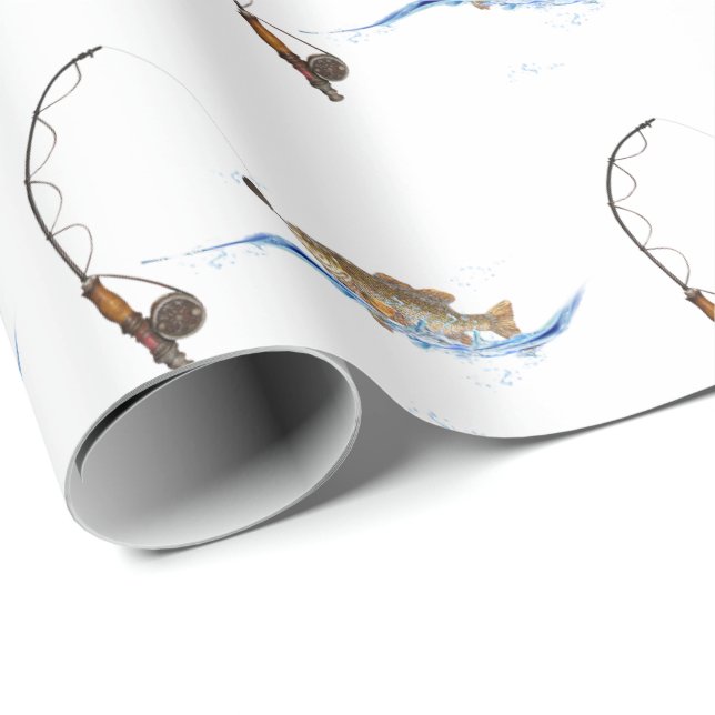 Big Fish on Fishing Pole Wrapping Paper (Roll Corner)